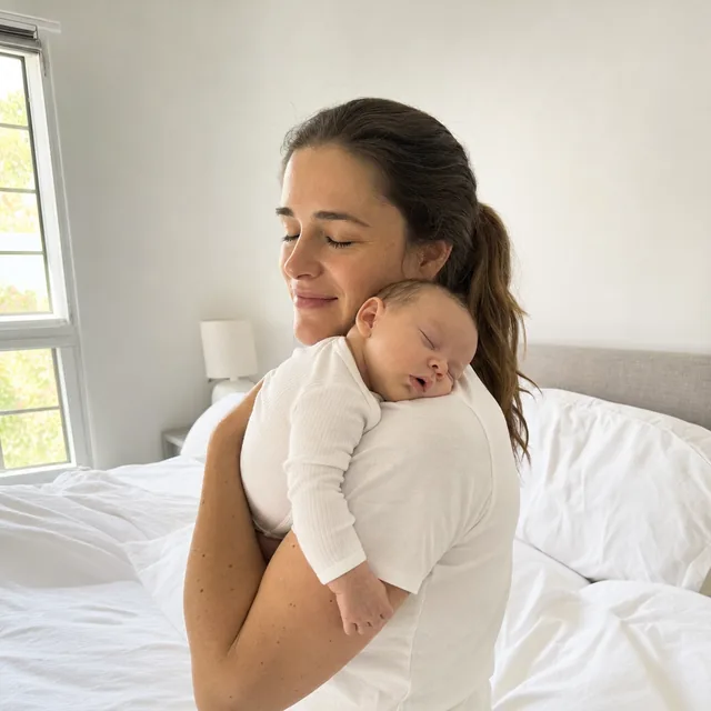 Mutter hält ihr schlafendes Baby an der Schulter